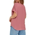 thumbnail image 6 of Summer Fashion Shirts for Womens 2025 Oversize Casual Solid Color Round Neck Loose Short Sleeve T-shirt Top Blouses, 6 of 6