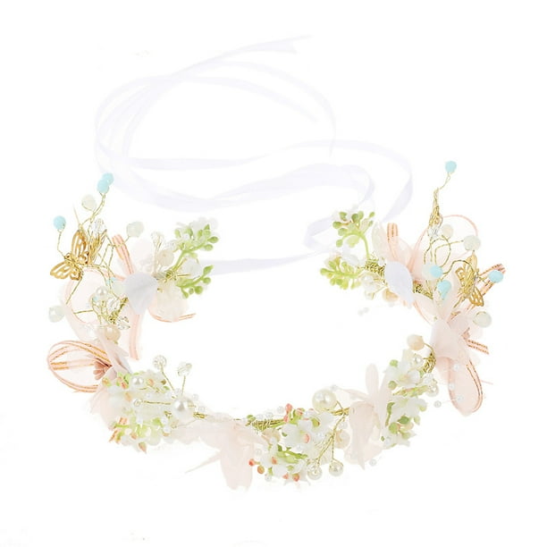 Corona de flores de boda para mujer, diadema con corona floral de cinta, accesorios para el cabello de flores para ceremonia nupcial Baby Shower fiesta de fotos de maternidad