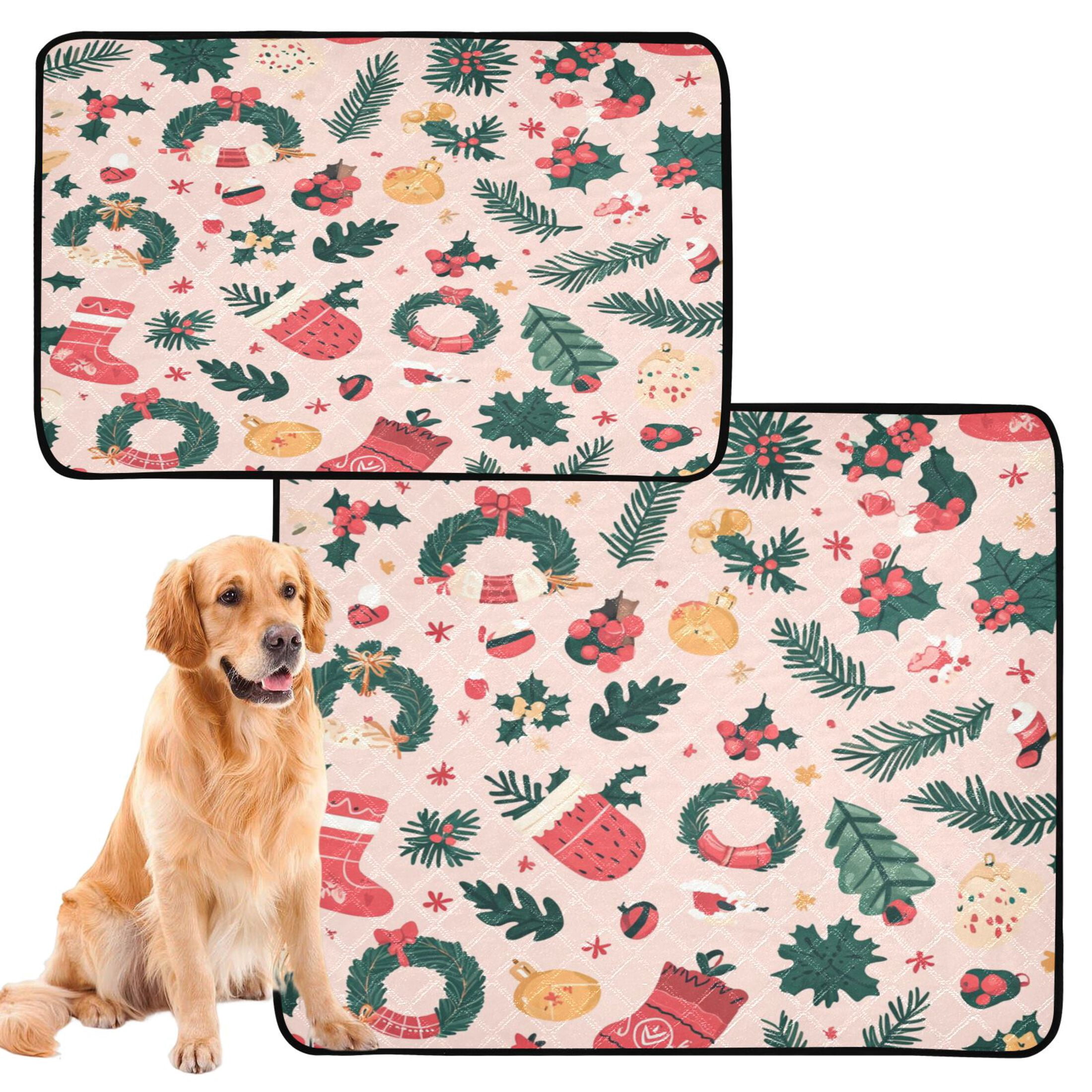 Qxltty A Pattern with Christmas Stockings and Green Leaves Cat litter Pads Pet Set of 3 Diaper Mats Center Anti-leakage Layer Absorbent Soft and Comfortable