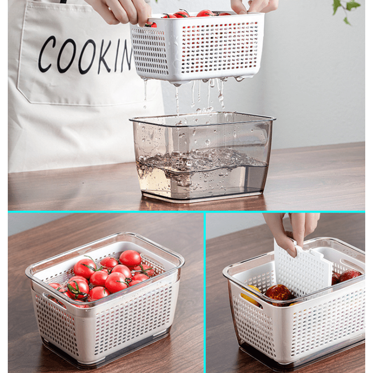 Fresh Container with Vents,Produce Saver Container Vegetable Fruit  Partitioned Storage Container Stay Fresh Organizer for Refrigerator 