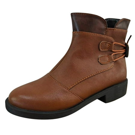 

ZIZOCWA Women Addies Shoes Women S Boots & Booties Wide Width Leisure Women Solid Color Square Heels Zipper Round Toe Short Booties Round Toe Shoes Woman S Wide Width Booties