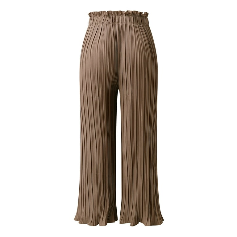  PUWEER Wide Leg Pants for Women, High Waist Palazzo Pants with  Pockets for Women Dressy, Business Casual Flowy Dress Pants, Brown, Midium  : Clothing, Shoes & Jewelry