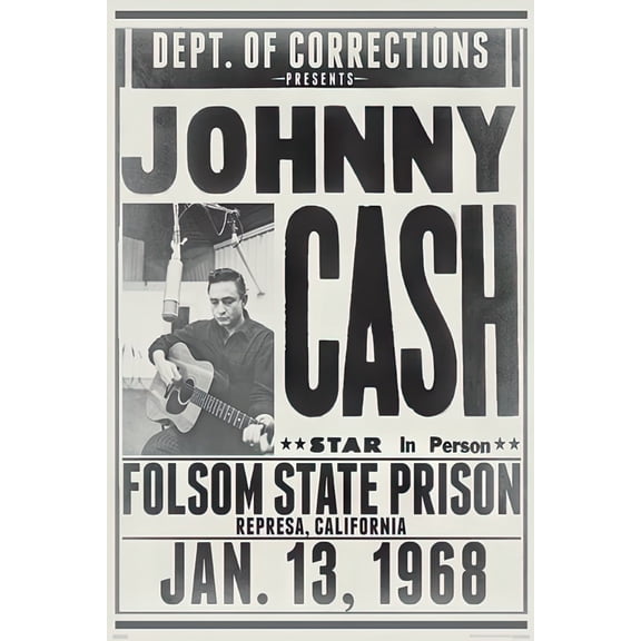 Johnny Cash - Music Poster (Folsom State Prison - Jan. 13, 1968 Promo Poster) (Size: 24" x 36")