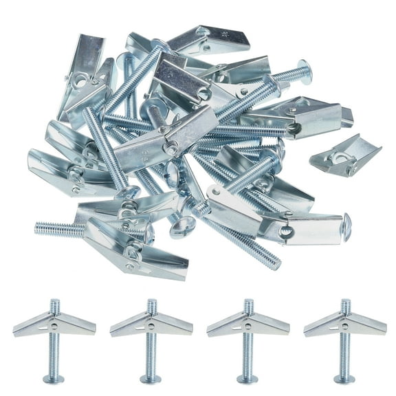 Uxcell 20Pack Spring Toggle Bolt Anchors, 3/8"x3" Male Thread Spring Loaded Hollow Wall Round Head Toggle Bolt