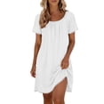 thumbnail image 2 of QUNYINEY Summer Summer Dresses for Women 2026 Lace Short Sleeve Midi White T-Shirt Dress Crew Neck Loose Fit Drop Shoulder Pleated Lounge Dresses, 2 of 9