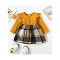 thumbnail image 2 of Franhais Infant Baby Girls Dress Knitted Ribbed Plaid Patchwork Round Neck Long Sleeve Dress, 2 of 8