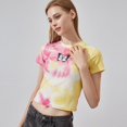 thumbnail image 3 of Femmes O-Cou Cravate-Teint Papillon Imprimé Nombril Occasionnel Exposé T-Shirt à Manches Courtes Hauts Colorés, 3 of 10