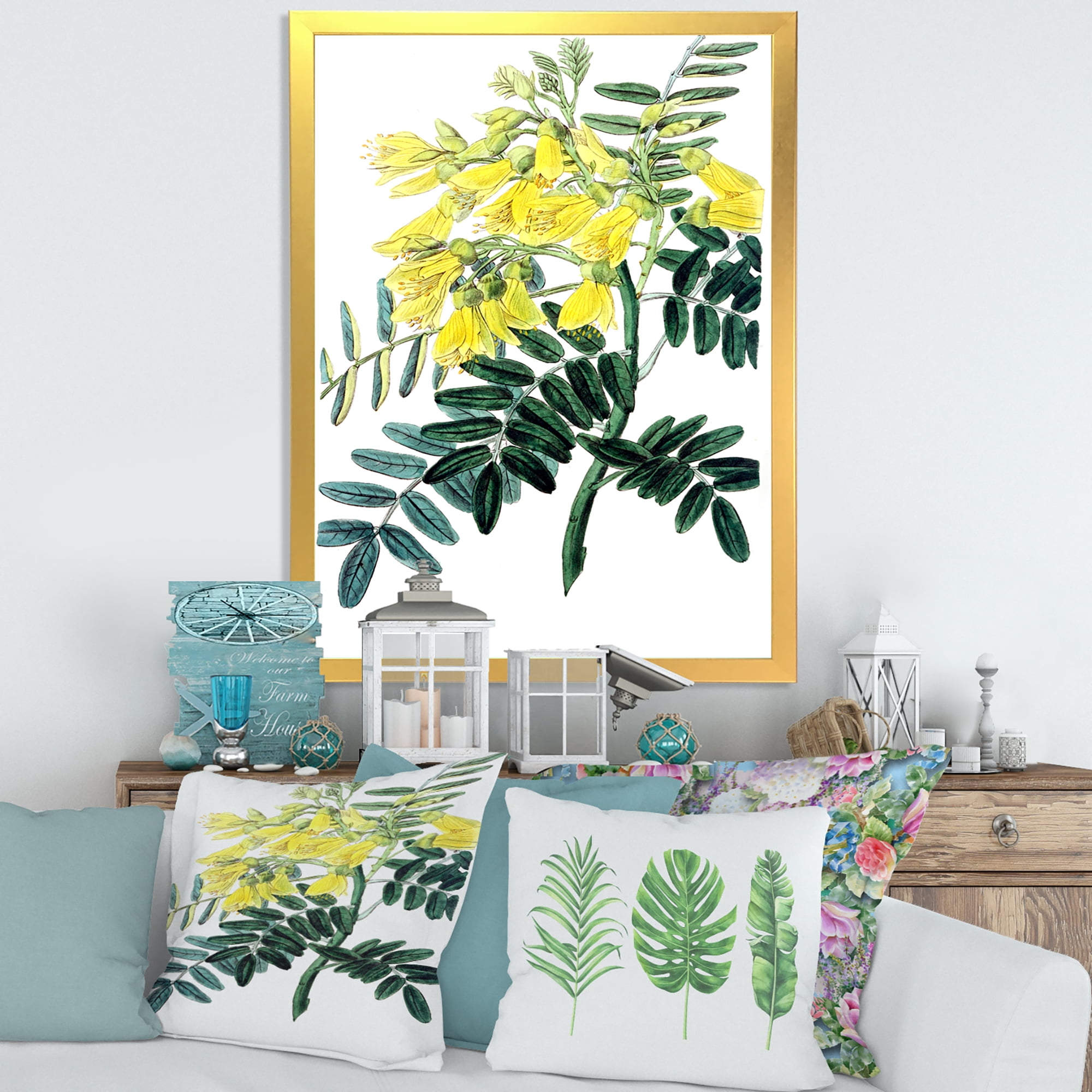 Designart 'Ancient Yellow Flower II' Traditional Framed Art Print