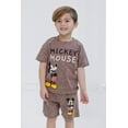 thumbnail image 3 of Disney Mickey Mouse Little Boys Vintage Wash Drop Shoulder T-Shirt and Shorts Outfit Set Brown 6, 3 of 5