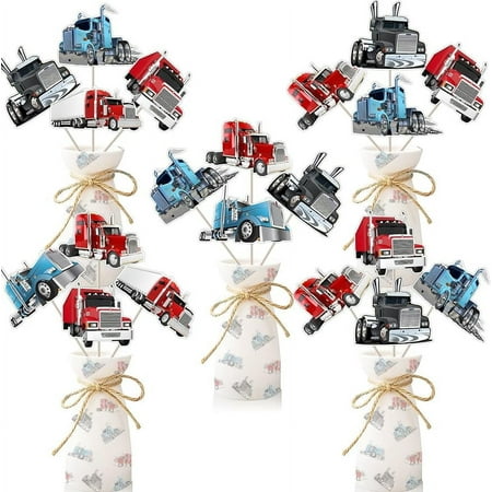 24Pcs Semi Truck Birthday Decorations Construction, Truck Birthday Party Decorations Table Centerpiece for Boy Girl Semi Heavy Truck Transportation Birthday Baby Shower Party