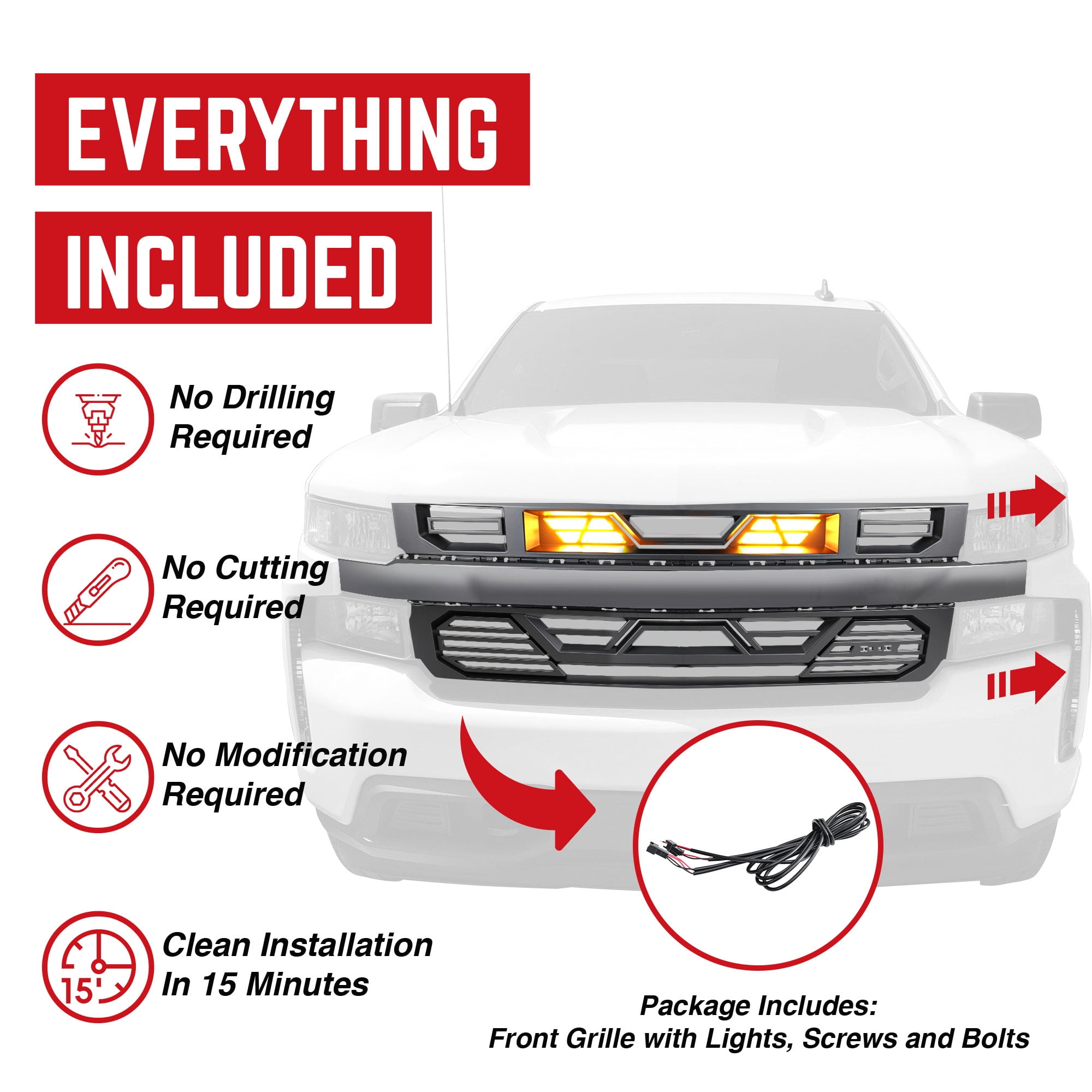 AMERICAN MODIFIED Grille w/LEDs for 19-21 Chevy Silverado 1500, Matte Black