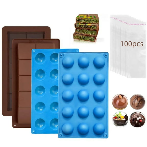 RYLZX Chocolate Bar Mold - Non-Stick Chocolate Molds and Small 15-Cavity Semi Sphere Silicone Molds, Food Grade Silicone Deep Mold for Dubai Pistachio, Candy, Snacks， 4pack with Packaging bag