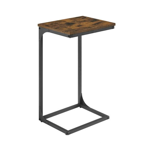 VASAGLE Table d'Appoint en Forme de C, Table d'Appoint pour Canapé, Sofa avec Cadre en Métal, Petit Plateau TV pour Salon, Chambre, Brun Rustique et Noir ULET353B01