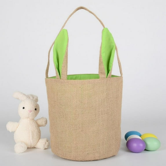 Easter Egg Hunt Basket Bag - Bunny Rabbit Ear Design - Easter Basket Tote Cloth Bag - Reusable Grocery Shopping Baskets Kids Party Gift Bags