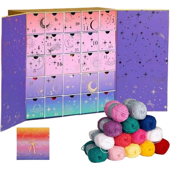Crochet Advent Calendar 2025, 25-Day Yarn & Pattern Countdown Box with Yarn, Crochet Gifts & Patterns, Wool Yarn Advent Calendar 2025, DIY Craft Christmas Countdown Calendars for Knitters