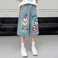 thumbnail image 3 of Kiijoy Summer Toddler Girls' Jean Shorts Cute Cartoon Wide Leg Pull On Denim Shorts, Sizes 4-5T, 3 of 5