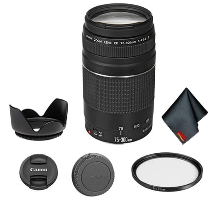 Canon EF 75-300mm f/4-5.6 III Telephoto Zoom Lens 6473A003 Bundle with Tulip Lens Hood + UV Filter + More(International Model)