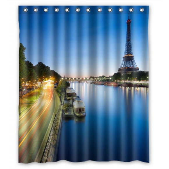 YUSDECOR Paris Romantic Eiffel Tour Landscape Scenery Shower Curtain Polyester Fabric Bathroom Shower Curtain 60x72 inches