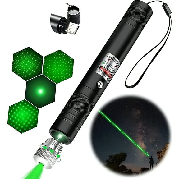 GJX Long Range Green Laser Pointer Laser Pointer High Power Pen Green Pointer Rechargeable for Hiking Cat Laser Toy Usb Charge (Green Light)