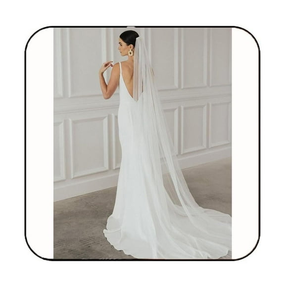 1 Tier Bride Wedding Veil White Long Cathedral Bridal Tulle Veils with Comb Simple Drop Veils for Women and Brides (2-Ivory)