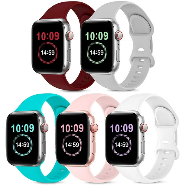 5 Pack Bands Compatible with Apple Watch Band 38mm 40mm 41mm 42mm 44mm  45mm, Compatible with iWatch Series 7 6 5 4 3 2 1 SE Women Men Wine