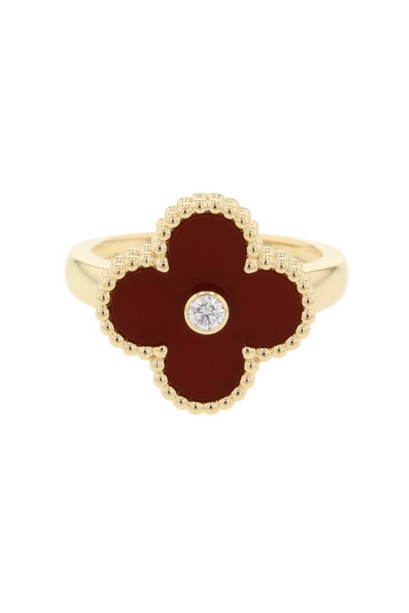 Pre-Owned Van Cleef & Arpels Alhambra Ring with Carnelian and 0.05ct Diamond (1P) in 18K Yellow...