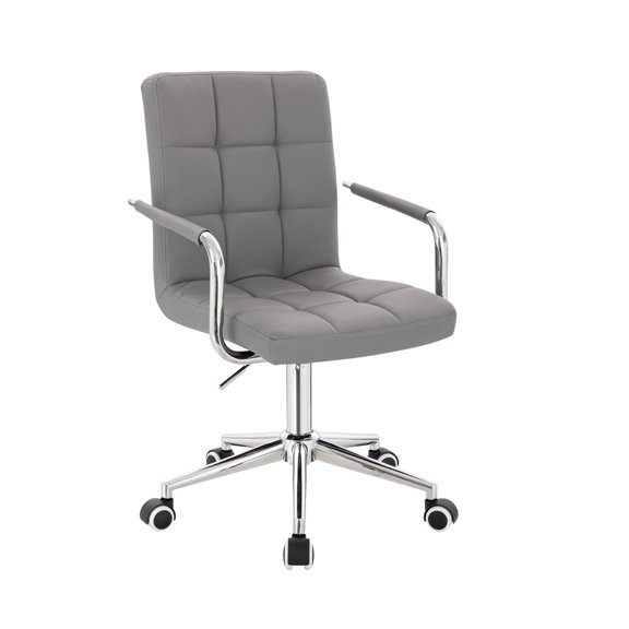 Silla escritorio color gris acabado cromada con brazo giratoria altura ajustable forrada en material PU SKU 7009F-2C GRIS