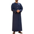 thumbnail image 2 of Kakii Men's Kaftan Thobe Long Sleeve Muslim Robe Button Up Side Split Kaftan Thobe with Pockets, 2 of 9