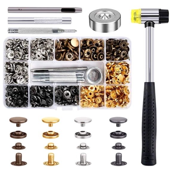 120 Set Snap Fasteners Kit 12.5mm Metal Button Snaps Press Studs with 4 Setter Tools 1 Hammer 4 Color Clothing Snaps Button for Bags Jeans Jackets Bracelets Clothes Fabric Leather Craft