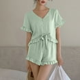 thumbnail image 2 of tarylea Womens Pajamas Set Ruffled Suits V Neck Tie Front Button down Short Sleeve Shirts Elastic Waist Shorts Solid Color Trendy Summer Sleepwear Casual Loose Lounge Set, 2 of 5