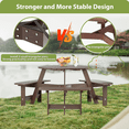 thumbnail image 6 of Glavbiku Outdoor 6 Person Picnic Table,Round Dining Table with 3 Built-in Benches,Umbrella Hole,Brown, 6 of 13