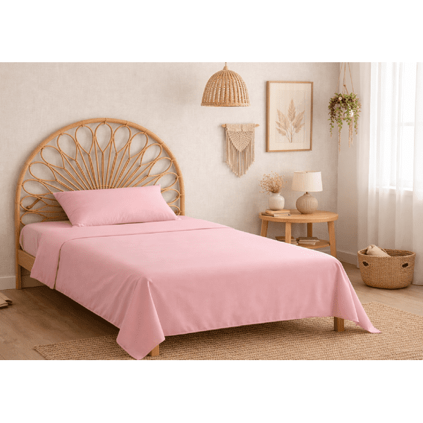 Juego De Sabanas Microfibra Soft Colores Lisos Individual Rosa Liso Sólido