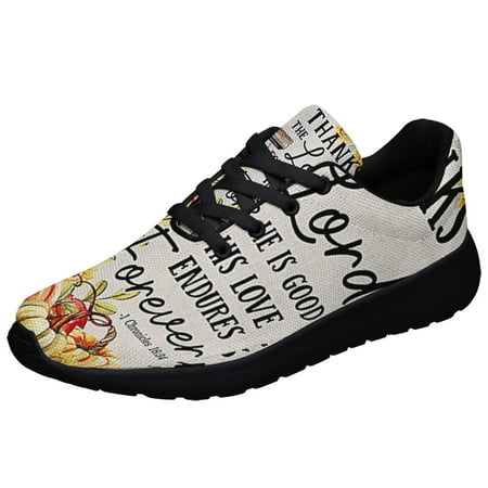 

Fall Give Thanks To The Lord For He Is Good His Love Endures Forever Thanksgiving Shoes Sneakers Black Size 7.5