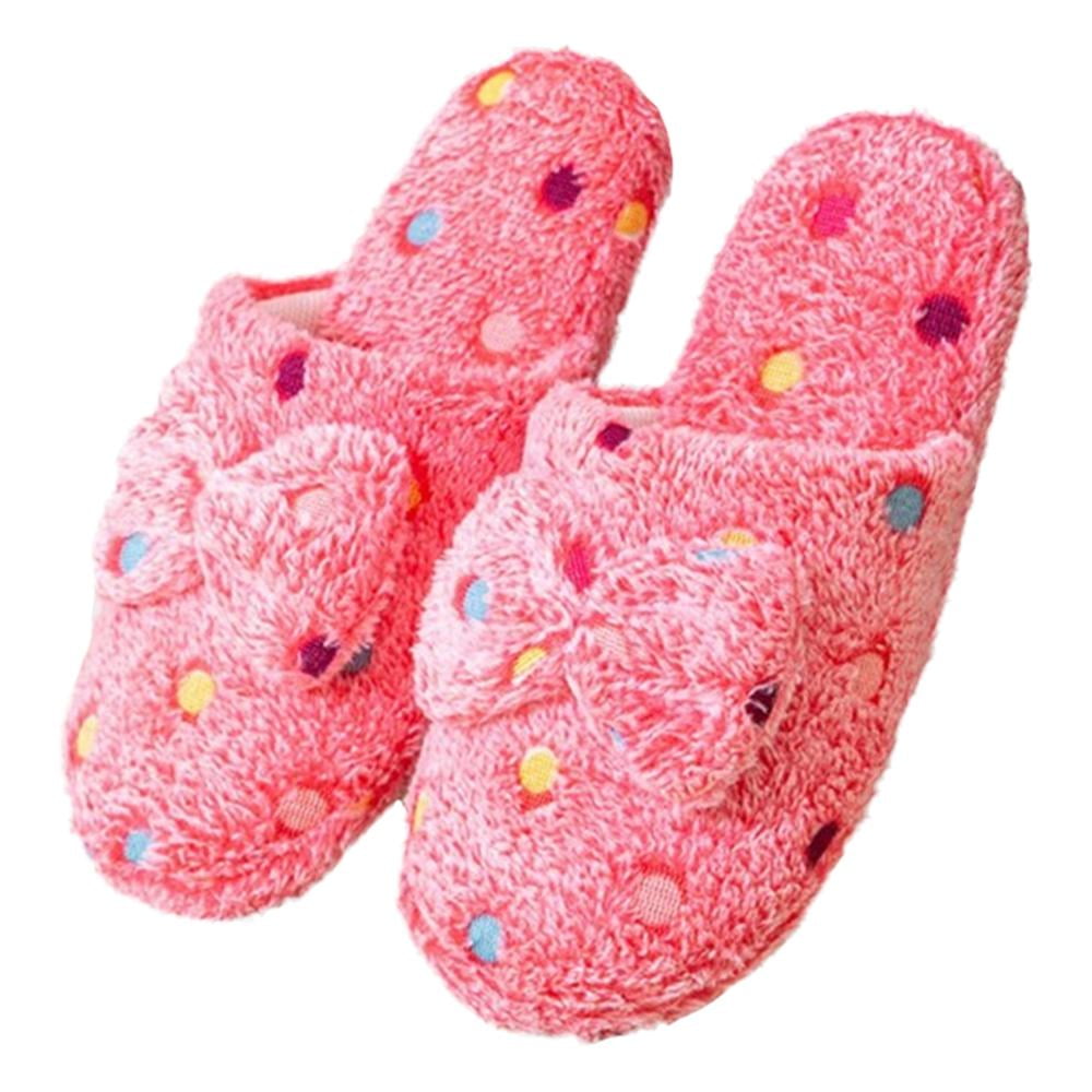 Pink Bowknot Soft Cozy Memory Foam Slippers Anti Slip Winter Warm Indoor Shoes