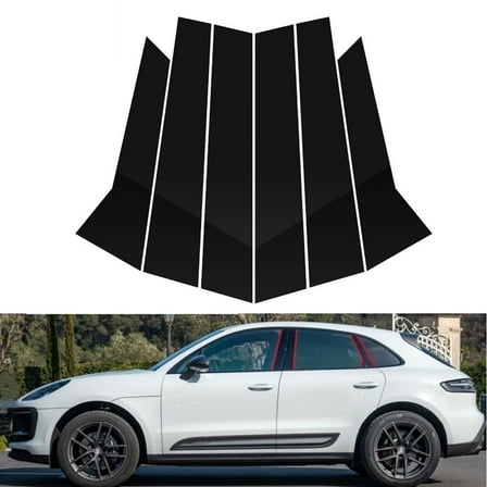 6PCS Glossy Black Pillar Posts Window Door Cover Trim For Porsche Macan 2014-2022