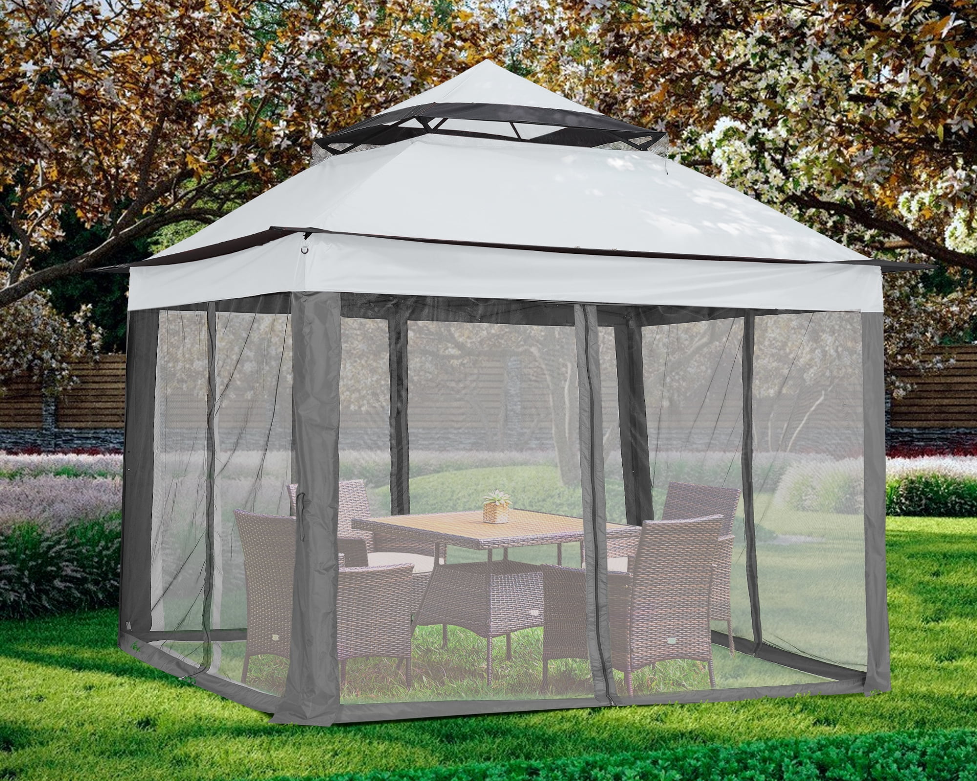 ABCCANOPY 13'x13' Gazebo Tent Outdoor Pop up Gazebo Canopy Shelter with Mosquito Netting, Brown