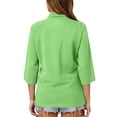 thumbnail image 6 of Womens V Neck 3/4 Sleeve Casual Polo Shirts Collared Button Down Summer Tops Basic Tennis Business T-Shirt Green L, 6 of 6
