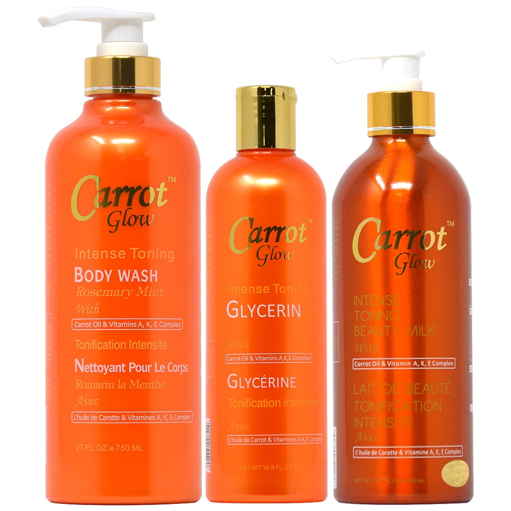 Carrot Glow Bottle Package-1 (Body Wash 27oz + Glycerin + Lotion 16.8oz