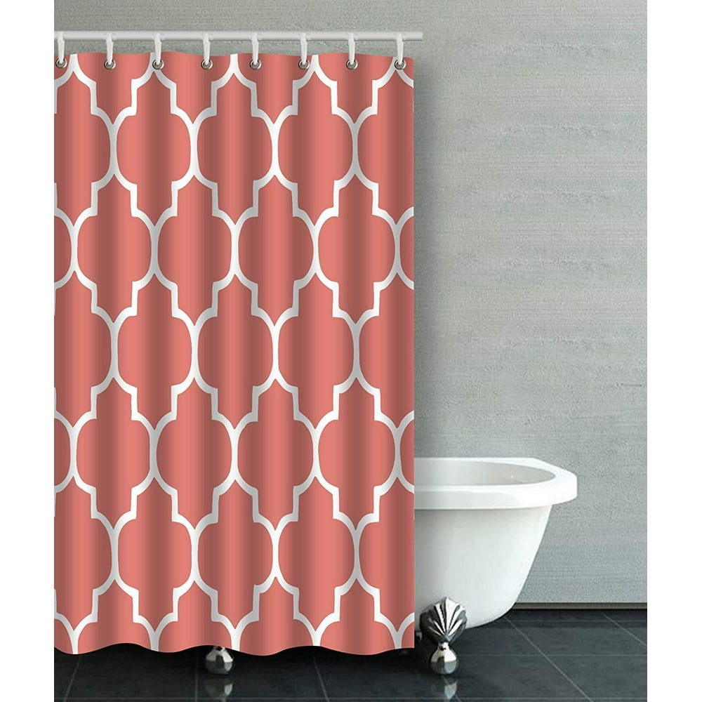 BPBOP Coral Quatrefoil Tiles Geometric Pattern Bathroom Shower Curtain