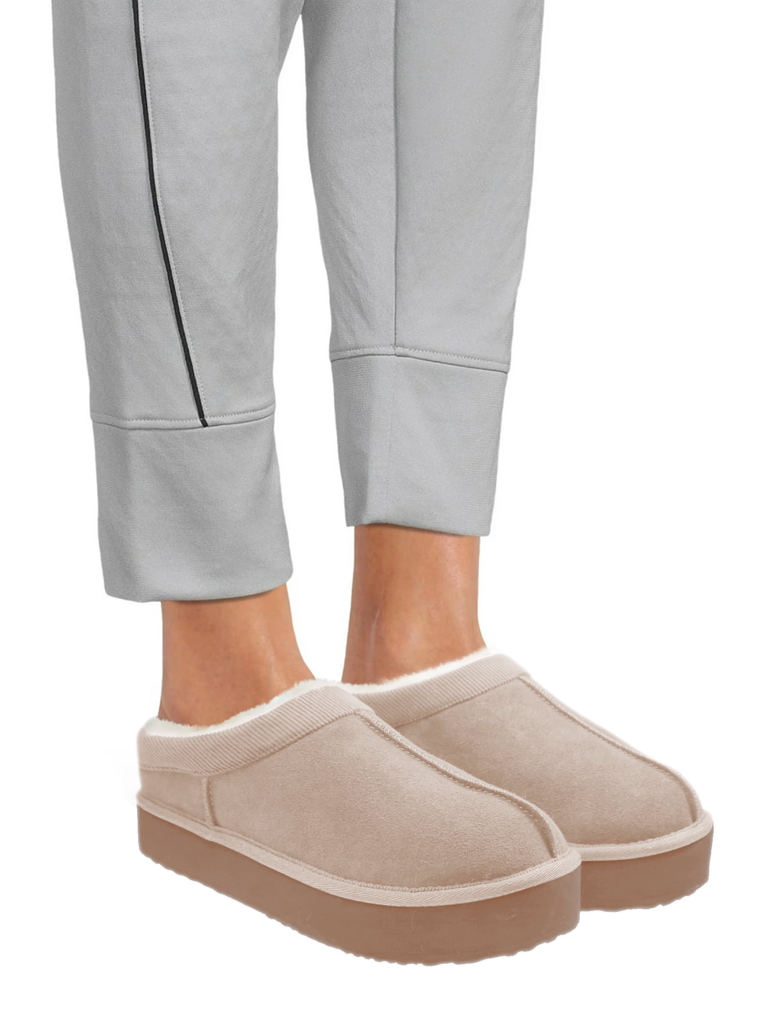 Joyspun Women's Ultra Short Faux Suede Platform Clog Slippers