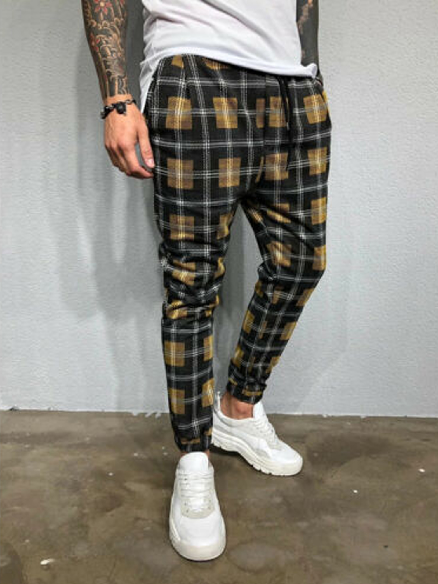 yellow plaid mens pants