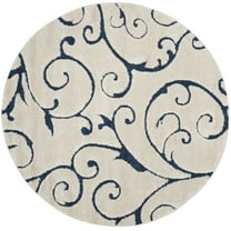 SAFAVIEH Florida Doug Floral Vines Geometric Shag Area Rug, Cream/Blue, 11' x 11' Round