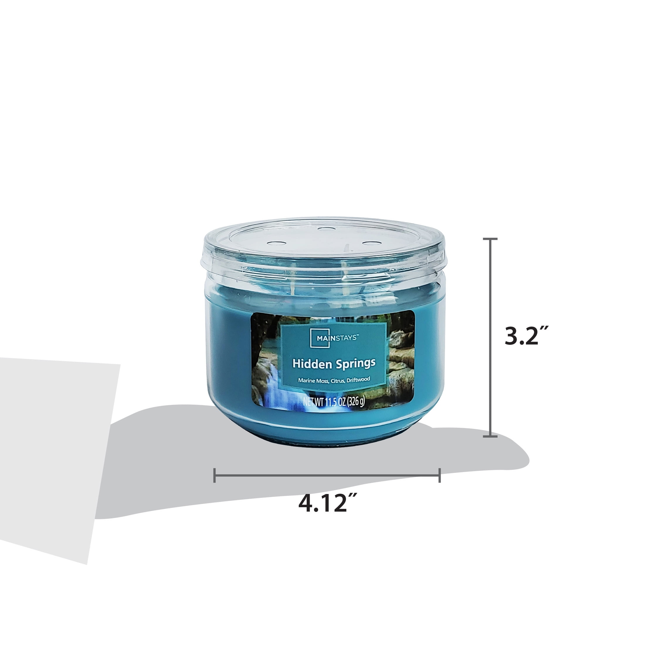 Mainstays 3-Wick Glass Jar Candle, Hidden Springs, Blue, 11.5 oz
