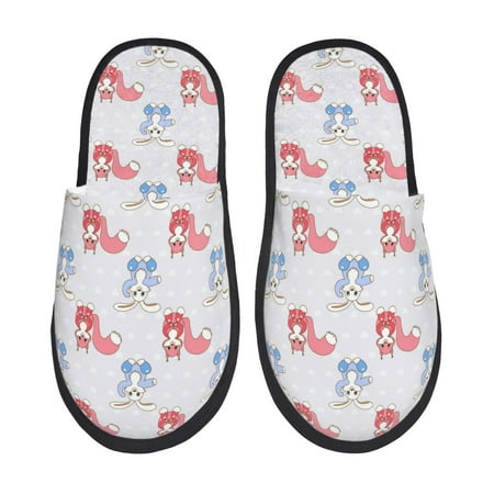 

Fuzoiu Red Squirrel And Blue Rabbit Print Unisex Furry Slippers Plush Indoor Shoes Trendy House Slippers Anti-Skid EVA Sole House Shoes for Home Office and Travel -Large