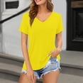 thumbnail image 2 of Daznico Women's V Neck Short Sleeve T Shirt Loose Fit Curved Hem Casual Solid Tops,XXL, 2 of 4