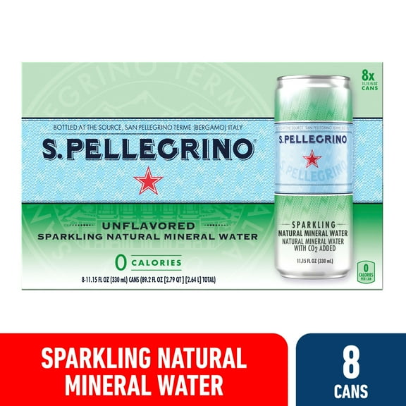 S.Pellegrino Sparkling Natural Unflavored Mineral Water, 89.2 fl oz, 8 Pack Cans