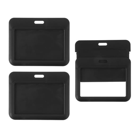 Uxcell 3 Pack Clear Badge Holder, Plastic ID Badge Holder Double Sided Horizontal ID Protector Clips, Black