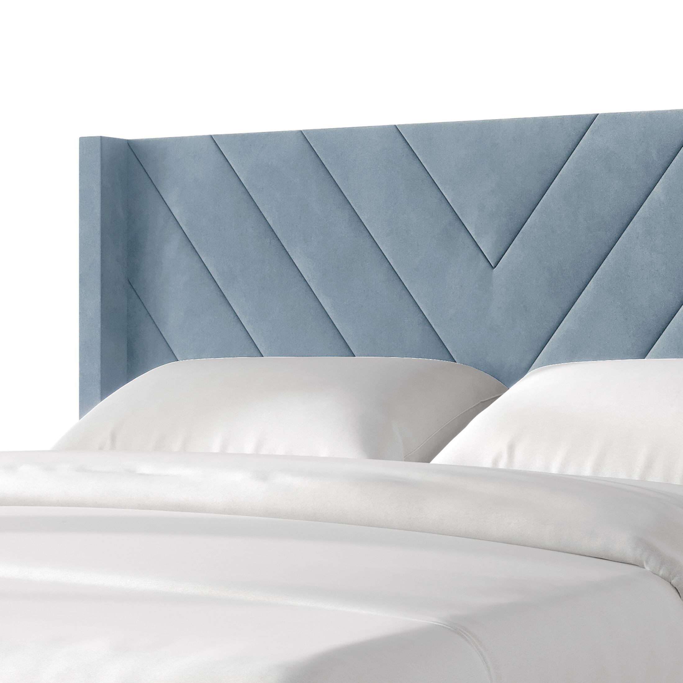 Castle Place Sophisticated Wingback Velvet Upholstered Full Platform Bed, Light Blue