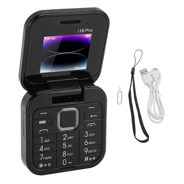 Flip Phone 2G 1.77 Inch Portable Dual SIM Dual Standby 1000mAh 3 Card Slots Multifunctional Flip Senior Button Phone for Gift Black