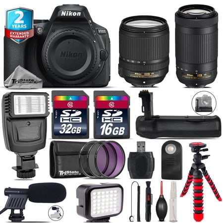 Nikon D5600 DSLR + AFS 18-140mm VR + AFP 70-300mm VR + LED Kit + Flash + 48GB (International Version)